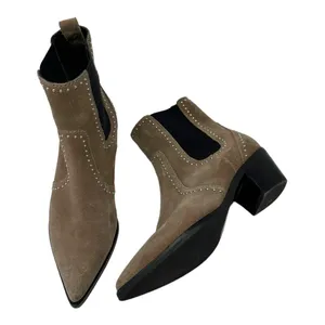 Paige Studded Suede Pointed Toe Chelsea Ankle Boots Taupe Size 7 thumbnail 1