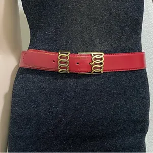 Vintage MILOR 11612 Burgundy Genuine Leather Brass-tone Buckle Women’s Belt M thumbnail 5