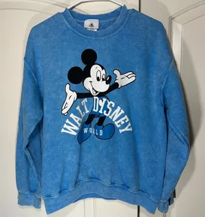 Walt Disney Parks Mickey Mouse Crewneck Sweatshirt Womens M Blue Acid Wash Retro thumbnail 1