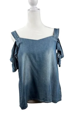 Blue Rain Chambray Cold Shoulder Denim Top Medium thumbnail 1