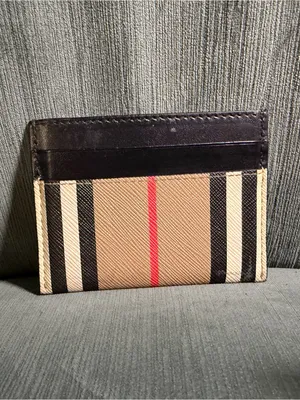 Burberry Black, Beige & Red Striped Card Holder thumbnail 2