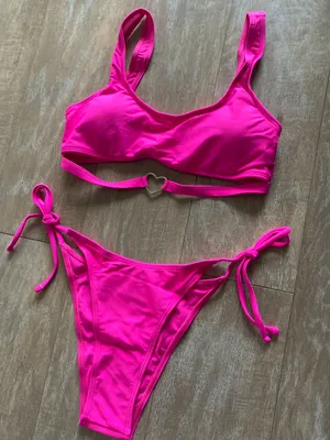 Hot pink cut out heart bikini set S NEW thumbnail 3