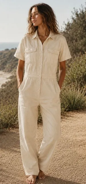Outerknown‎ S.E.A. Utility Linen Cotton Jumpsuit Carpenter Utility Tan Small thumbnail 1