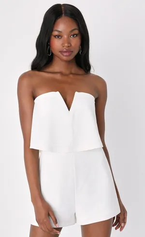 Lulus Power of Love White Strapless Romper Party Classy Elegant Engagement Sz S thumbnail 1