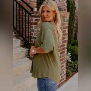Boutique Plus Size Hollow Out Back Slouchy Tee thumbnail 2