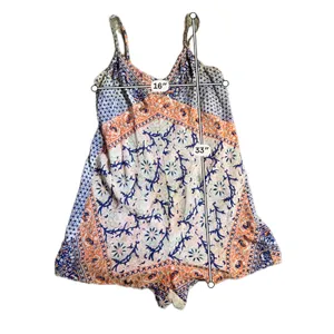 Twelfth‎ Street by Cynthia Vincent Boho Mixed Print Romper Orange Blue V-Neck thumbnail 3