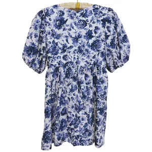 NWT Abercrombie Floral Poplin Mini Dress Puff Sleeve Large Blue Cottage Coquette thumbnail 4