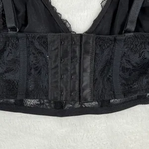 Black Floral Lace Longline Bralette‎ V-Neck Adjustable Straps Size Small READ thumbnail 7
