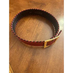 Vintage CARLISLE Belt XS RED Leather 1629 GOLD Metal 1990s Retro thumbnail 2