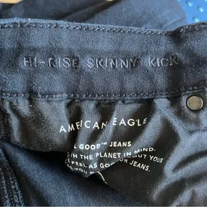 American Eagle High Rise Skinny Kick Black Jeans Y2K Grunge Cropped Flare 14L thumbnail 7