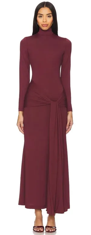 Bardot Alix Maxi Long Sleeve Turtleneck Draped Sash Ruched tie front dress US 6 thumbnail 1