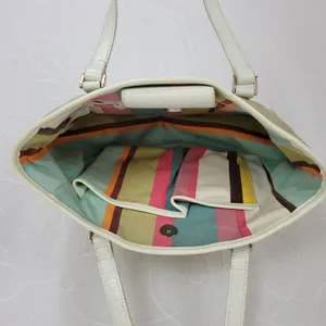 Fossil Womens Purse Bag Tan White Canvas Leather Double Strap Magnet Closure thumbnail 10