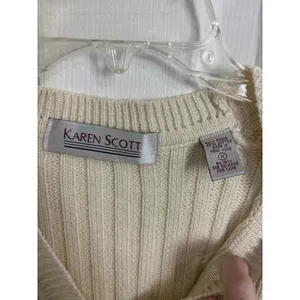 Karen Scott Vtg 90s Neutral Cable Knit Button Sweater Vest Fisherman Cottage Grandpa M Ramie thumbnail 3