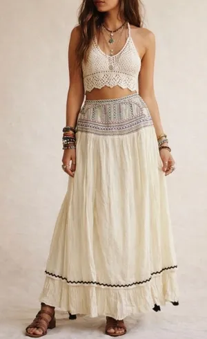 VTG Scully Embroidered Maxi Pull-on Skirt Gauzy Womens Large Boho Layered thumbnail 1