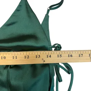 CAPULET Emerald Green Satin Slip Maxi Dress Spaghetti Straps Double Slit Size‎ S thumbnail 15