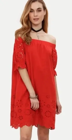 ✨Red Off The Shoulder Half Sleeve Hollow Dress✨ thumbnail 1