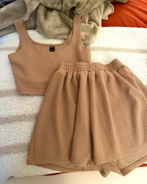 SheIn Tan Short Set for Beach or Casual Lounging thumbnail 1