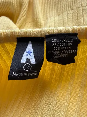 Women's yellow ribbed knit 3/4 sleeve button down top cuffed sleeves size M thumbnail 6