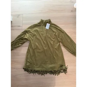 NEW Vegan Suede Tassel High Neck Loose Pocket Mini Dress M thumbnail 3