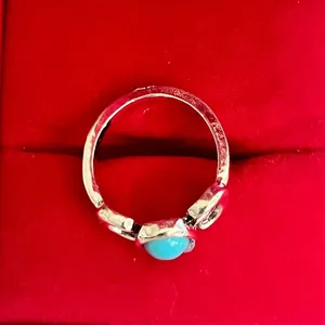 Boho Silver Tone Triple Moon Fashion Ring with Turquoise Stone 6 thumbnail 3