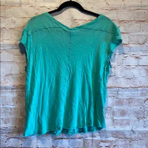 Free People Teal cap sleeve v neck shirt distress thumbnail 6