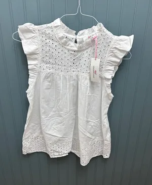 Vineyard Vines White Eyelet Flutter Sleeve Top Ruffle Neck 2W001368 NWT S‎ thumbnail 1