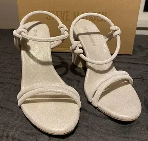 Steve Madden “Harrlow” dusty gold strappy heels open toe sandals size 6.5 suede thumbnail 1