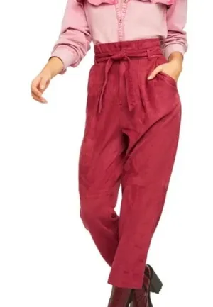 Free People Red Nightfall Vegan Suede High Rise Belted Pants Size 4 thumbnail 1