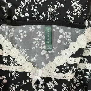 Laura Ashley Fairy Black Floral Cami‎ Top White Lace Trim Cottagecore Summer thumbnail 3