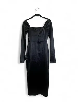 Lulus Satin Dress Sz XS Fabulous Encounters Midi Classic Black Special Events thumbnail 6