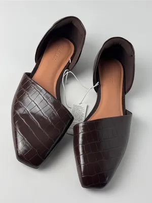 Old Navy Deep Brown Croc-Embossed Square-Toe d'ORsay Women’s Flats Size 8 thumbnail 1