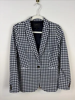 J. Crew Parke Gingham Blazer Women’s 2 Cotton Single Button Navy White thumbnail 2