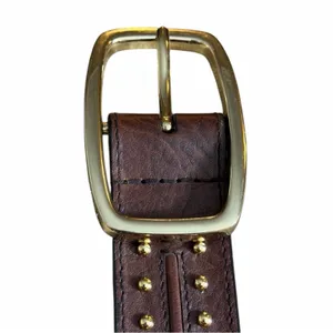 Western Boho Brown Studded Genuine Leather Belt Antique Gold Women’s Size Small thumbnail 8