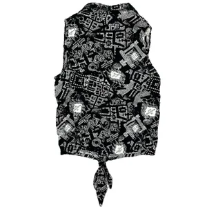 Harry Potter Marauders Map Black Sleeveless Button Up Tie Front Top Womens Large thumbnail 2