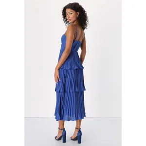 NWT Lulus Cascading Crush Cobalt Blue Tiered Bustier Midi Dress Gala Banquet S thumbnail 4