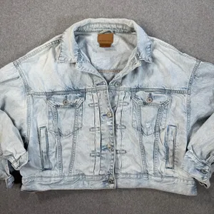 American Eagle Women's Large Light Wash Distressed Denim Jacket Button Front thumbnail 1