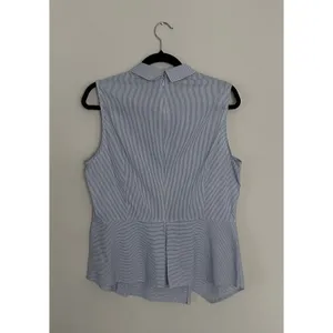 Antonio Melani Blouse Size L Blue and Navy Striped Asymmetrical Peplum Top thumbnail 5