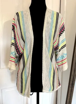 Love on a Hanger Open Cardigan Ivory Neon Women's Size Medium thumbnail 1