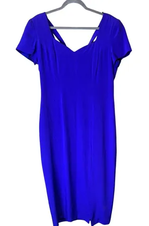 Liz Claiborne 100% Silk Midi Dress Purple‎ sz 14 side slit formal prom romantic thumbnail 1