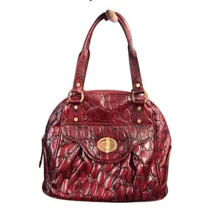 Elaine Turner Red Crocodile Embossed Leather Satchel Handbag Gold Hardware‎ thumbnail 1