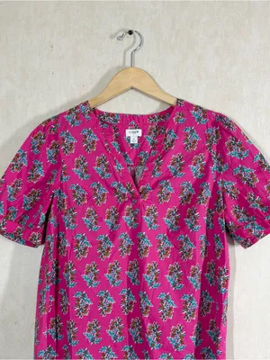 J. Crew Factory Women’s Printed Shortsleeve Poplin Top in Pink Floral S thumbnail 3
