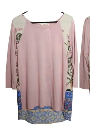 Womens Floral Paisley‎ Tunic Top L 3/4 Sleeve Pink Mixed Media Le Lis Spring NWT thumbnail 1