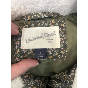 Universal Threads Women’s Green Floral Puffer Vest Sherpa Collar Full Zip Small thumbnail 4