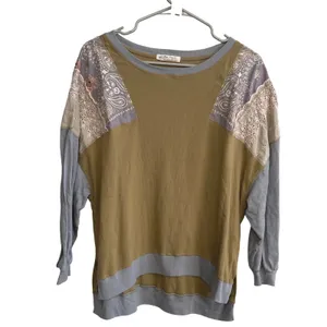 Free‎ People Feeling It Patchwork Sweatshirt Jersey Khaki Blue Paisley Small thumbnail 4