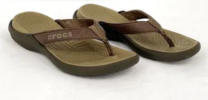 Crocs Capri Canvas Flip Flop Sandals Brown Khaki Size 7 thumbnail 1