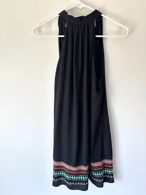 THML Black Mini Shift Sleepless Dress Embroidered Stripes Boho Print thumbnail 6