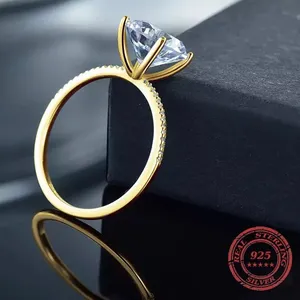 Sterling Silver SIZE 5 18kt Gold Plated 925 3Ct Engagement Wedding Ring thumbnail 3