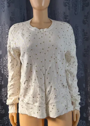 Maurices Cream Knit Sweater with Gold Dot Detail thumbnail 1