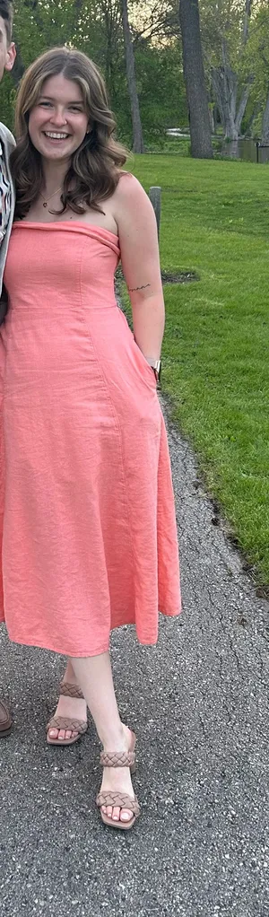 NWT Abercrombie & Fitch Strapless Linen-Blend Midi Dress in Coral, Size S thumbnail 1