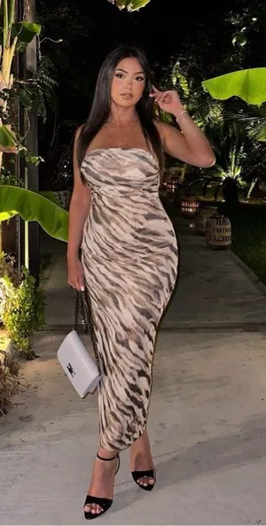 Zara Dress maxi mesh bodycon cheetah animal print Leopard evening date casual thumbnail 1